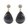 Image 1 : Dark Amy Cat's Eye Semi Precious Faceted Stone On Gold Plated Sterling Silver Post Earrings, 1.10