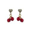 Image 1 : Two Red 4Mm Balls On Gold Plated Sterling Silver Heart Post Earrings, 0.59"