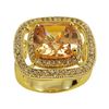 Image 1 : Champagne Square Crystal Surrounded With A Double Row Of White Czs, Gold Tone Brass Ring Size 7
