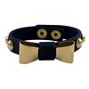 Image 1 : Gold Plated Stainless Steel Bow Design On Blue Color Leather Bracelet With Snap Closure, 7.5