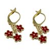 Image 1 : Red Enamel Flowers Dangling On Gold Plated Brass Leverback Earrings, 1.14"