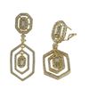 Image 1 : Gold Tone Sterling Silver Hexagon Shape CZ Post Clip Earrings -1.93"