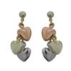 Image 1 : Tri Color Brass Three Dangling Hearts On Ball Post Earrings- 1.15"