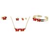 Image 1 : Red Enamel Butterfly Gold Brass Necklace, Earring, Bracelet & Ring Set