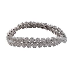 Sterling Silver White CZ Flower Double Row Bracelet