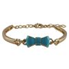 Image 1 : Turquoise Enamel Bow, Gold Plated Brass Bangle Bracelet, 5.5" 1"