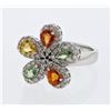 Image 1 : 5-Petal Rainbow Sapphire Flower Ring In 18K White Gold | 289150