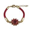 Image 1 : Red 12Mm Flower With Crystals In Center, Red Cord, Gold Plated Brass Bracelet, 4.5 1