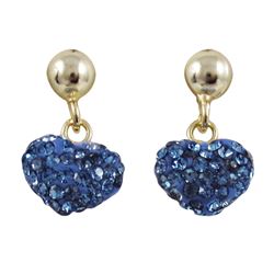 Sterling Silver-Gold, Blue Shamballa Heart Earrings
