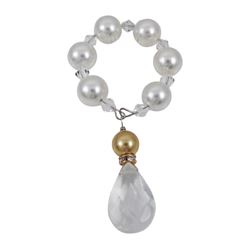 Set Of 4 - White 12Mm Pearl And 6Mm Diamond Cut Crystal Napkin Rings, With Hanging Champagne 10Mm Pe