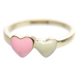 Pink And White Enamel Hearts Gold Tone Sterling Silver Ring Size 5