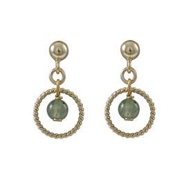 Green Chalcedony 4Mm Semi Precious Ball In 10Mm Braided Ring, On Gold Filled Ball Post Earrings, 0.7