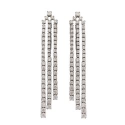 Rhodium Plated Sterling Silver CZ Three Row Post Earrings, 2.68