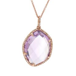 Purple Amethyst W/ Diamonds Slider W/ Chain In 14K Rose Gold | 421113