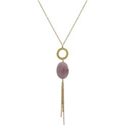 Lavender Semi Precious Stone Tassel Necklace On Gold Plated Brass Chain, 30