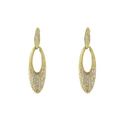 Gold Tone Sterling Silver Pave CZ Open Oval Post Earrings- 33M