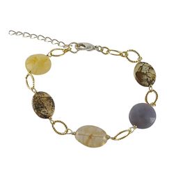 Natural Combination Semi Precious Stones On Gold Tone Brass Bracelet- 6.5" 1"