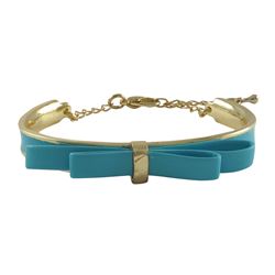 Turquoise Bow On Turquoise Enamel Gold Plated Brass Bangle Bracelet, 5.5" 2"