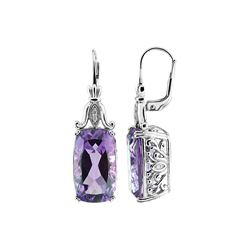 SILVER AMETHYST / DIAMOND LEVERBACK EARRINGS (#8493A)