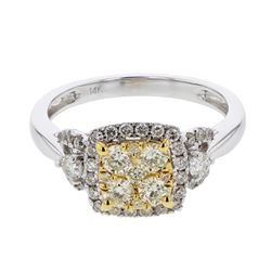 Round-Cut Single Halo Cushion Cluster Diamond Ring In 14K White And Yellow Gold | 438483