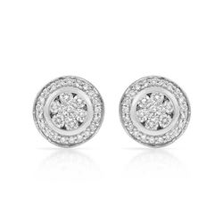 Button Stlye Stud Earring With Milgrain In 14K White Gold|411561