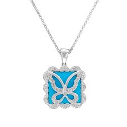 Turquoise & Diamond Butterfly Slider W/ Chain In 14K White Gold | 344651