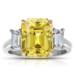 Rectangle Step Cut Yellow Sapphire And Emerald Cut Diamond Ring