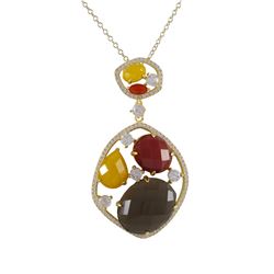 Gold Plated Sterling Silver CZ Pendant, With Smoky Combination Semi Precious Stones, 2.24