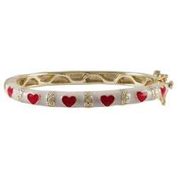 White Enamel, Red Hearts-Gold Plated Brass Bangle