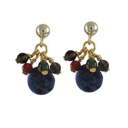 Sodalite Combination Semi Precious Stones, Gold Plated Sterling Silver Post Earrings, 1"