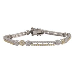 Two Tone Sterling Silver Two Row CZ Bracelet With Double Safety Lock, 7.25