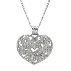 Puff Head W/ Pave Heart Diamond Slider W/ Chain In 14K White Gold | 334232