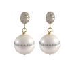 Image 1 : White 12Mm Round Shell Pearl With Crystal Row In Center, On Gold Plated Sterling Silver CZ Post Earr