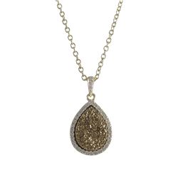 Gold Plated Sterling Silver, 13.5X17.5Mm Teardrop, Champagne Druzy Natural Stone With CZ Border, Pen