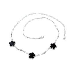 SILVER FLOWER ONYX / DIAMOND NECKLACE - Size 22 (#832ON)