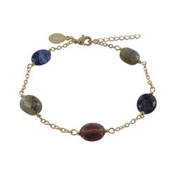 Labradorite(Grey) And Sodalite Combination Semi Precious Stones On Gold Plated Brass Chain Bracelet,