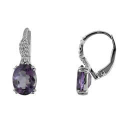 SS AMETHYST / DIAMOND LEVERBK EARRINGS (#10168A)