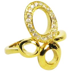 Gold Tone Sterling Silver Three Circles With CZ Ring Size 6