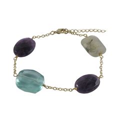 Amy And Aqua Combination Semi Precious Faceted Chunky Stones On Gold Plated Brass Chain Bracelet, 7.