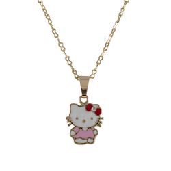 Multi Color Enamel Cat Gold Plated Brass Necklace 17"