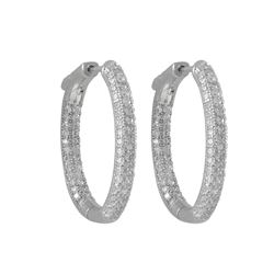 Rhodium Plated Sterling Silver Pave CZ 20X24mm Hoop Earrings With Hinge Lock