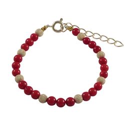 Red 4Mm Balls And Gold Filled 4Mm Laser Balls Bracelet, 4" 1"