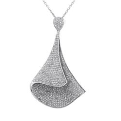 Sterling Silver Large Upside Down Cone Shape Pendant With CZ Pave