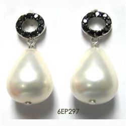 Sterling Silver-Blk  Pearl Earrings