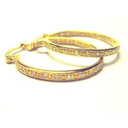 Gold Over Sterling Silver 50Mm Hoop Earrings, White Czs