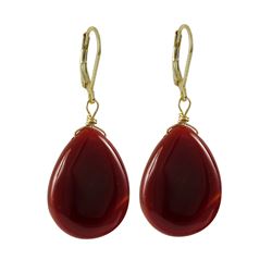 Carnelian Semi Precious Stone On Gold Tone Sterling Silver Lever Back Earrings -1.87