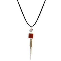 Carnelian Semi Precious Stone Tassel Necklace On Suede Chain- 24