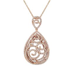 Rose Tone Sterling Silver CZ Filigree Teardrop Pendant- 2.08"