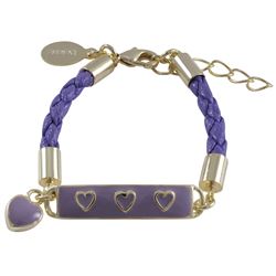 Purple Enamel Bar With Purple Hearts Purple Cord Bracelet Brass, 4" 1"