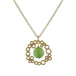 Green Aventurine 10Mm Round Semi Precious Stone In Gold Plated Brass Filigree Pendant, 1.08",  On Go